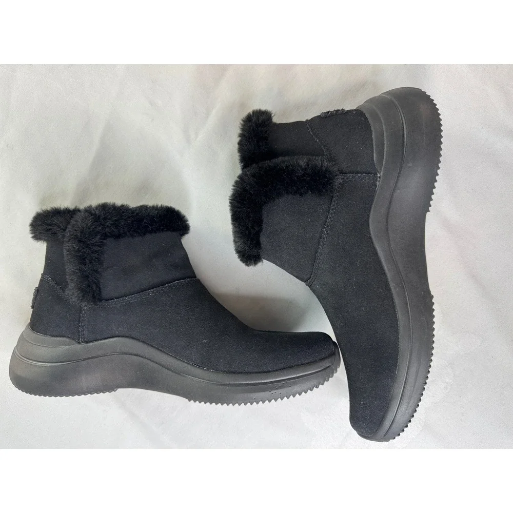 Skechers On-the-GO Joy Women Black Suede Faux Fur Trim Winter Ankle Boots